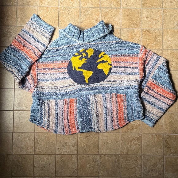 Anthropologie Sweaters - Anthropologie Pilcro Embroidered Earth Cardigan Crop Sweater Iconic World Soft M